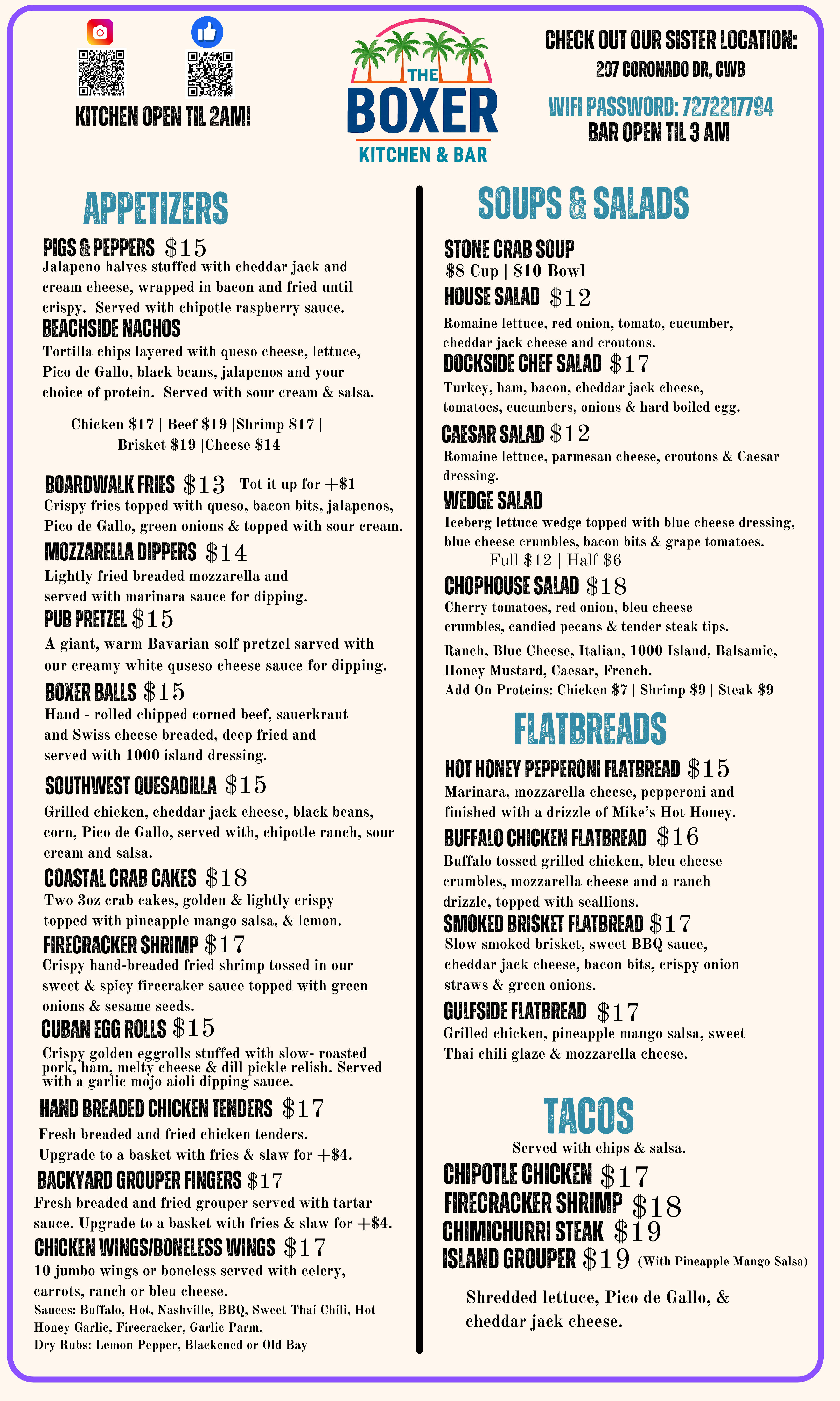 The Boxer Mandalay Ave menu - page 1